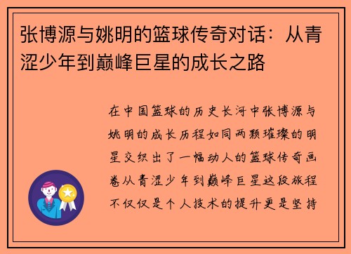 张博源与姚明的篮球传奇对话：从青涩少年到巅峰巨星的成长之路